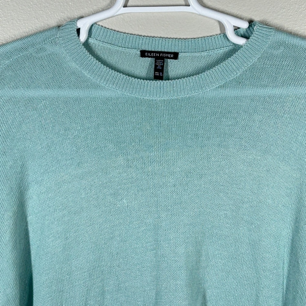 Eileen Fisher Organic Linen Cotton Knit Sweater Aqua Blue XL Relaxed Pullover